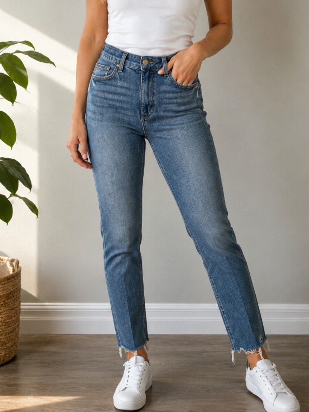 Judy Blue Tummy Control Skinny Jeans Raw Hem Medium Wash Size 7/28